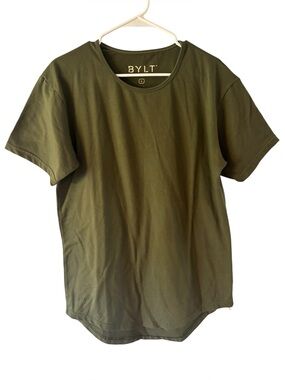 BYLT Men's Basics Drop-Cut LUX Tee Large Green Curved Hem T Shirt Size Large